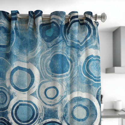 Blue Retro Circle Curtains, Mid Century Geometric Drapes
