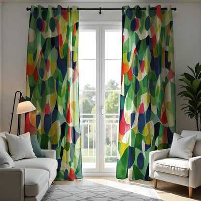 Colorful Geometric Leaf Curtains, Abstract Nature Drapes