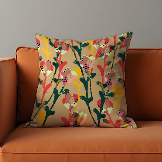 Abstract Floral Cushion Cover, Colorful Modern Botanical Pillow Case