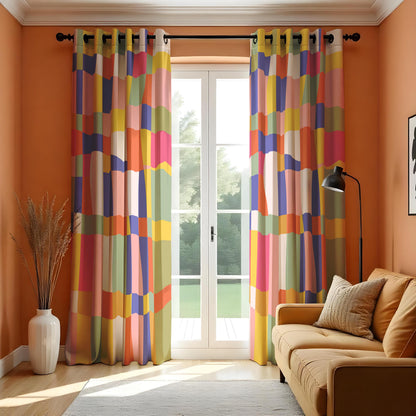 Rainbow Checkered Curtains, Colorful Kids Room Drapes