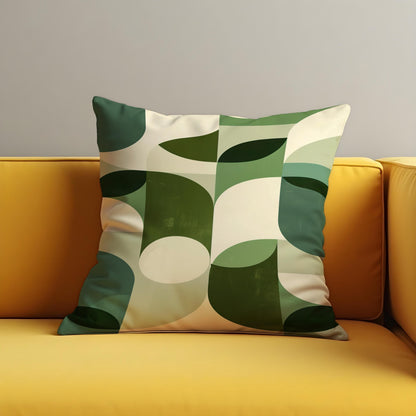 Green Retro Geometric Cushion Cover, Mid Century Modern Leaf Pillow Case