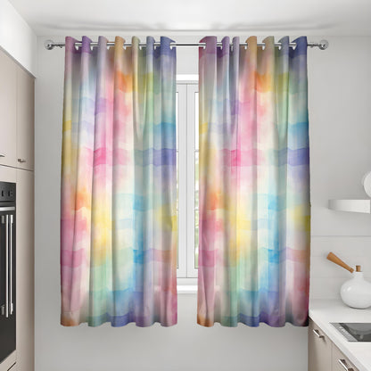 Pastel Rainbow Curtains, Soft Watercolor Gradient Drapes