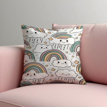 Rainbow Clouds Throw Pillow Cover, Nursery Cushion Case