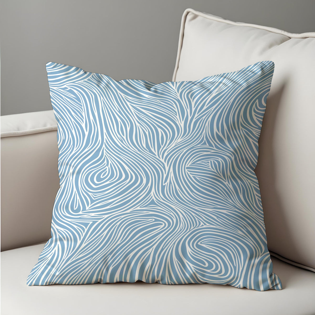 Light Blue Wave Throw Pillow Cover, Line Art Cushion Case