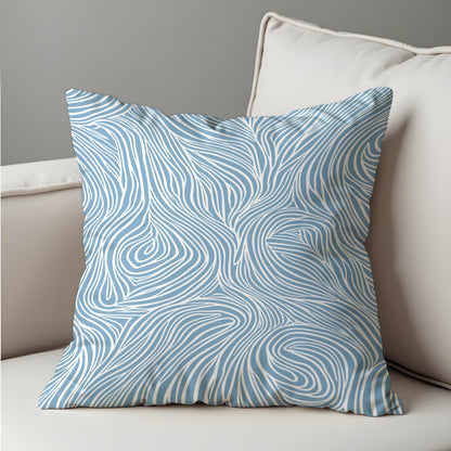 Light Blue Wave Throw Pillow Cover, Line Art Cushion Case