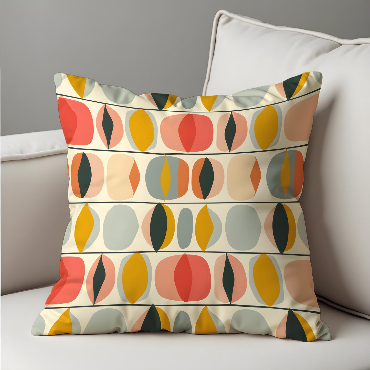 Retro Oval Pattern Cushion Cover, Mid Century Modern Pillow Cover