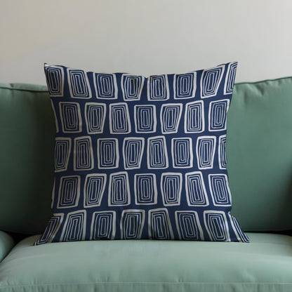 Navy Blue Abstract Cushion Cover, Rectangle Pattern Pillow Case