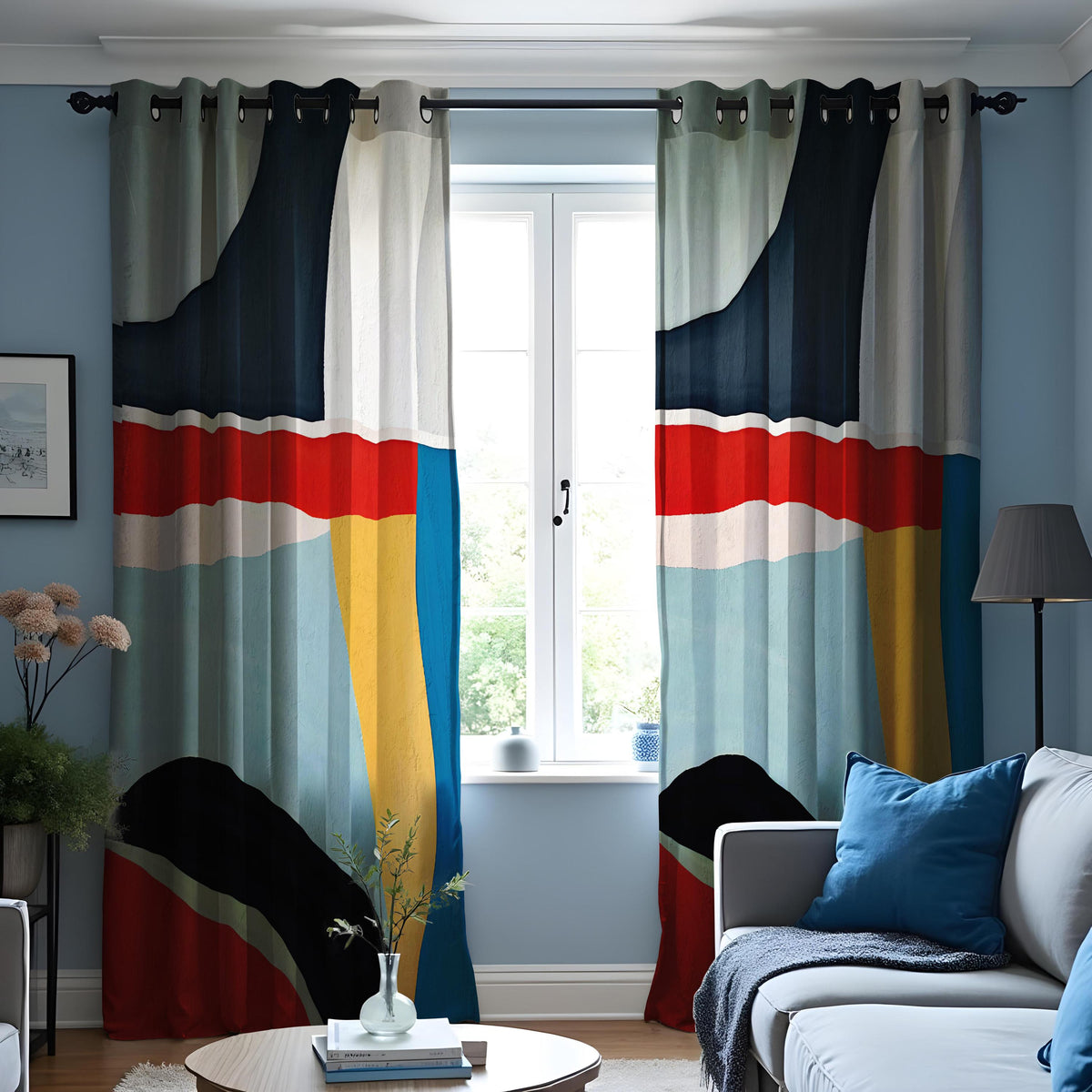 Modern Color Block Curtains, Bold Geometric Window Drapes