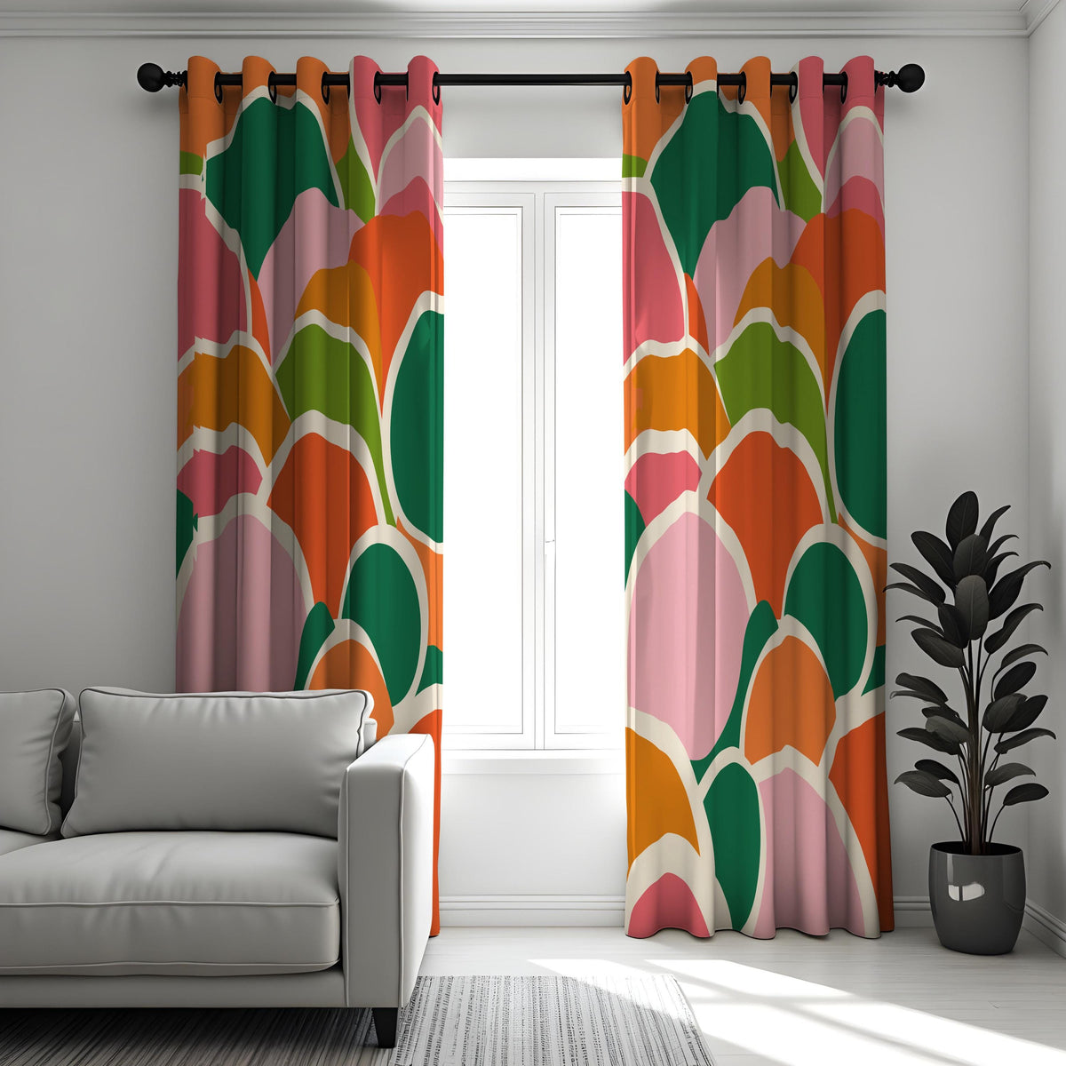 Colorful Retro Floral Curtains, Mid Century Modern Drapes