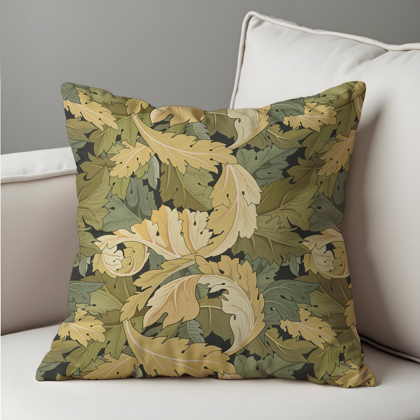 Mustard Leaf  Cushion Cover, Autumn Botanical Scroll Pillow Cover
