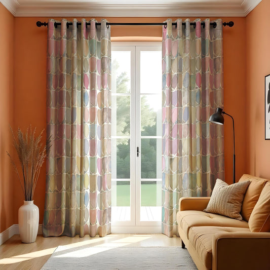Pastel Retro Oval Curtains, Mid Century Grommet Drapes