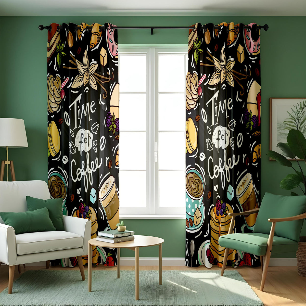Coffee Lover Kitchen Curtains, Cafe Print Coffee Bar Drapes