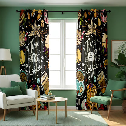 Coffee Lover Kitchen Curtains, Cafe Print Coffee Bar Drapes