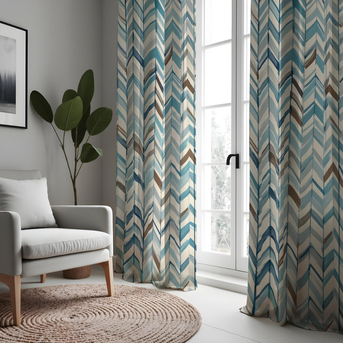 Multicolor Chevron Curtains, Herringbone Pattern Drapes