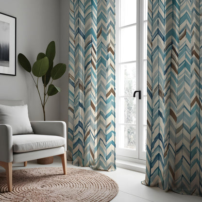 Multicolor Chevron Curtains, Herringbone Pattern Drapes