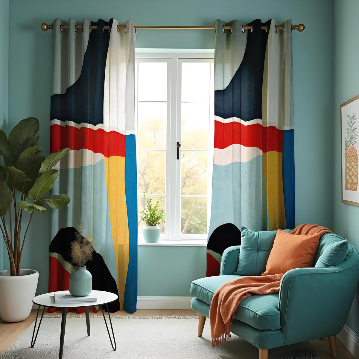 Modern Color Block Curtains, Bold Geometric Window Drapes