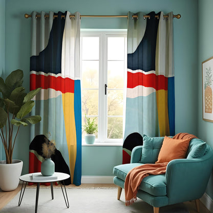 Modern Color Block Curtains, Bold Geometric Window Drapes