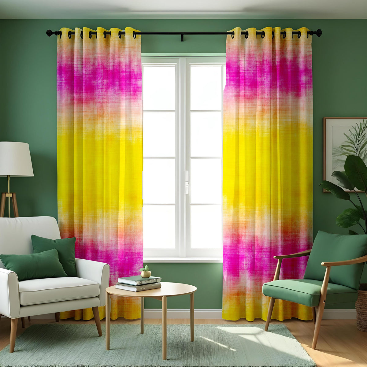 Yellow Pink Ombre Curtains, Watercolor Gradient Drapes