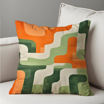 Retro Geometric Cushion Cover, Orange Abstract Wave Pattern Pillow Case