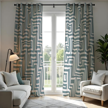 Teal Maze Geometric Curtains, Made to Measure Window Drapes
