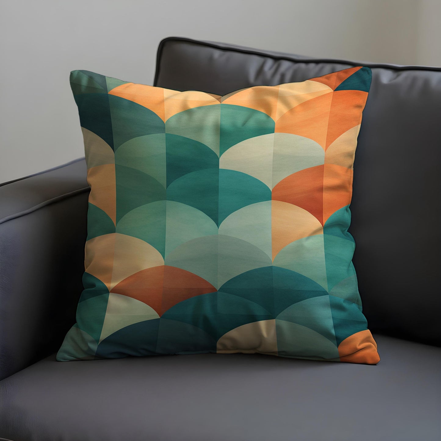 Bold Geometric Cushion Cover, Retro Teal and Burnt Orange Fan Pillow Case