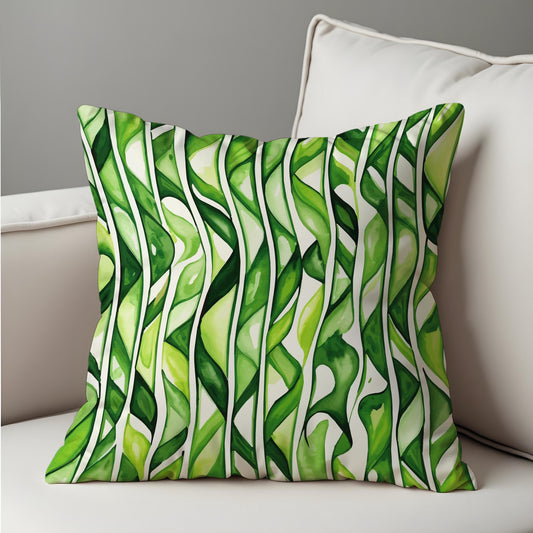 Tropical Green Leaves Cushion Cover, Watercolor Jungle Stripes Pillow Case