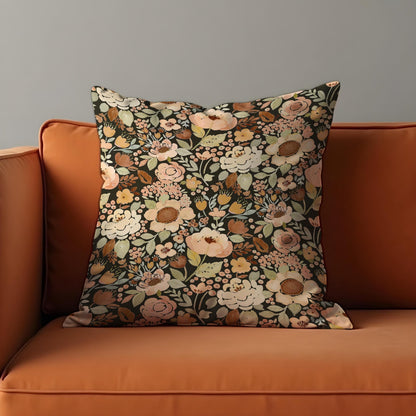 Autumn Floral Cushion Cover, Warm Beige, Blush & Brown Flowers Pillow Case