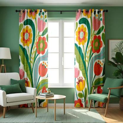 Bright Oversized Floral Curtains, Colorful Botanical Drapes