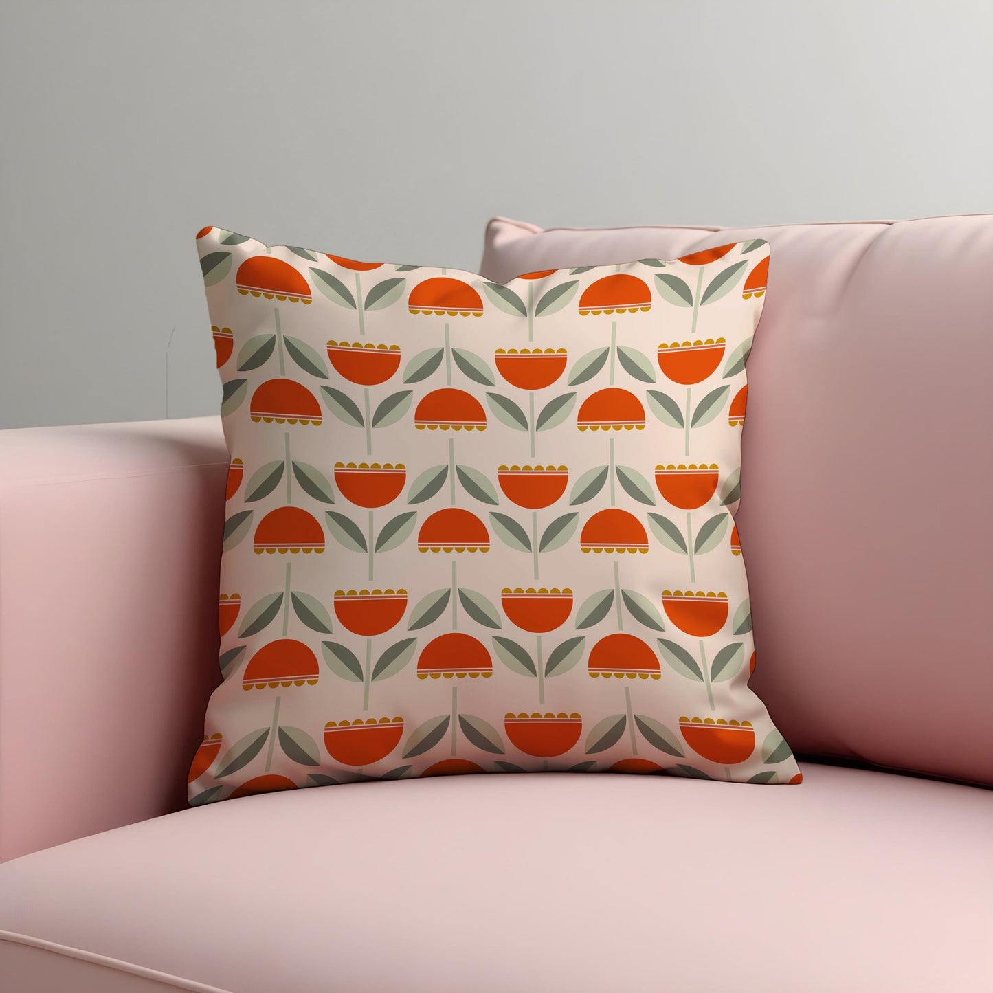 Retro Tulip Flower Cushion Cover, Scandinavian Floral Pillow Cover
