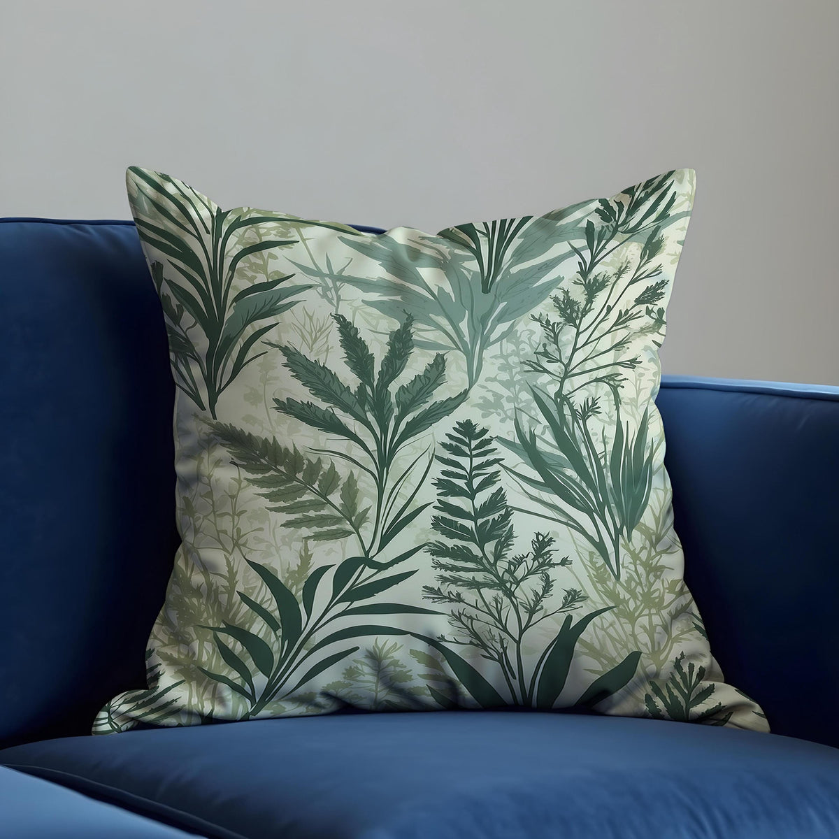 Green Leaf Pattern Cushion Cover, Neutral Pillow Case