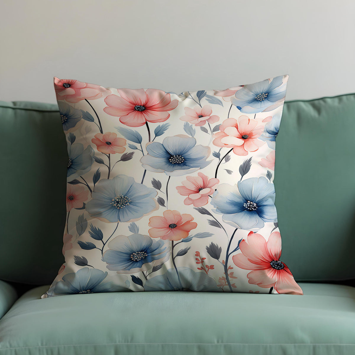 Pastel Floral Cushion Cover, Botanical Flower Throw Pillow Case