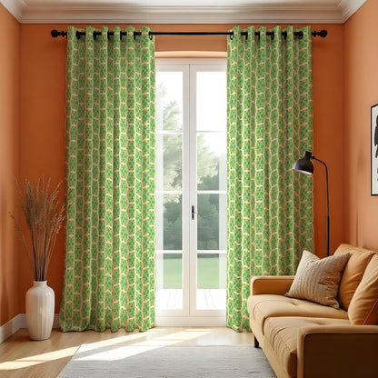 Green Tropical Leaf Curtains, Custom Eyelet Rod Pocket Drapes