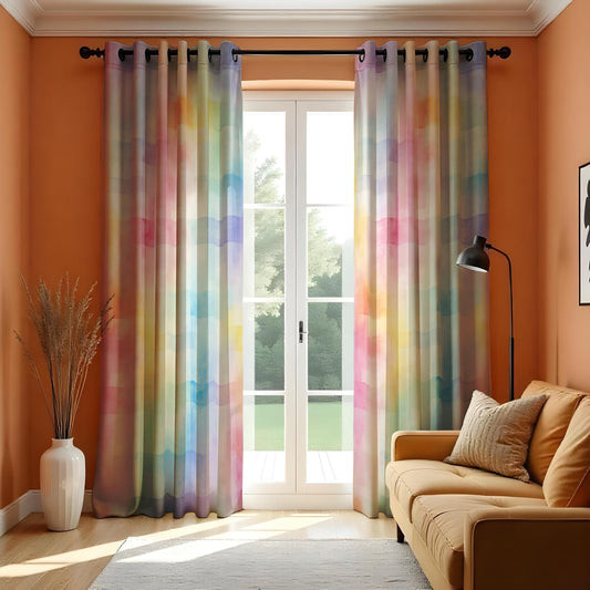 Pastel Rainbow Curtains, Soft Watercolor Gradient Drapes