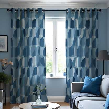 Blue Abstract Circle Curtains, Modern Geometric Drapes