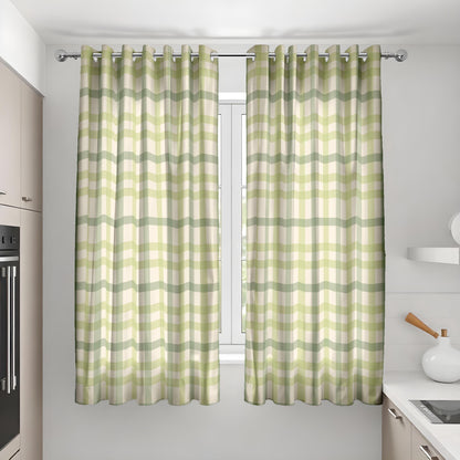 Green Gingham Plaid Curtains, Farmhouse Kitchen Drapes