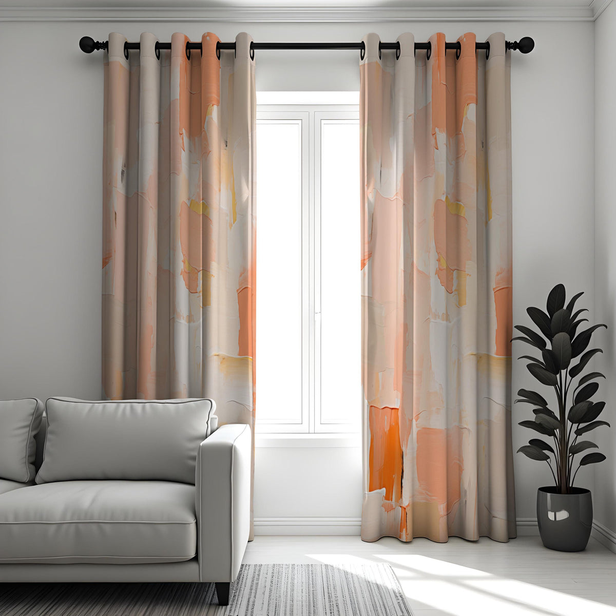 Orange Peach Terracotta Abstract Curtains, Modern Art Drapes