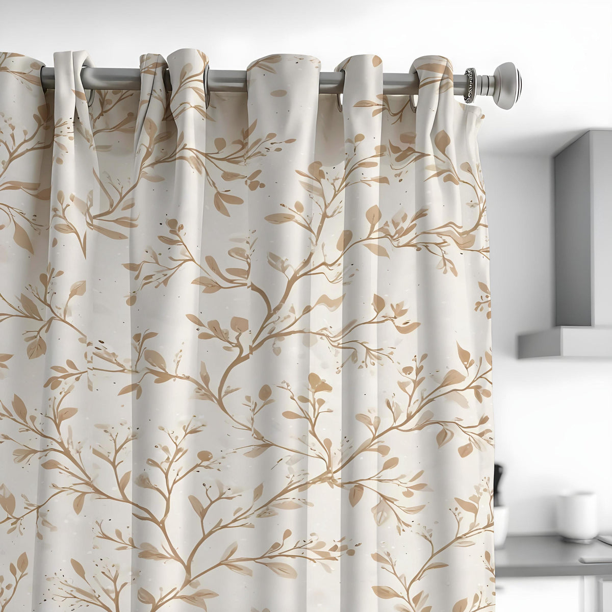 Beige Leaf & Branch Curtains, Neutral Botanical Drapes