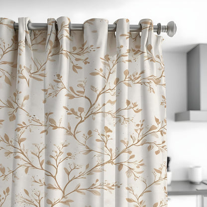 Beige Leaf & Branch Curtains, Neutral Botanical Drapes