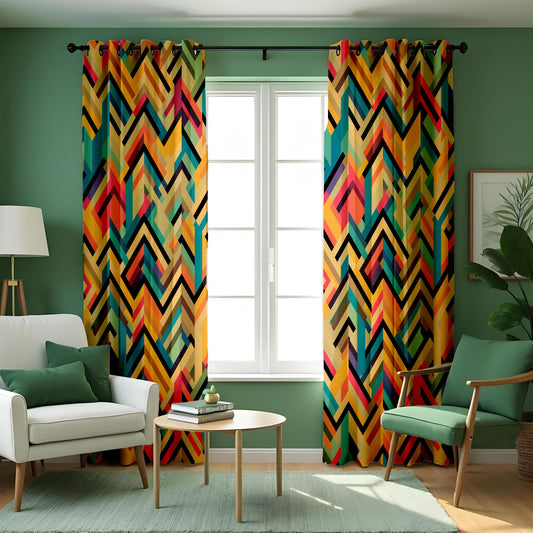 Colorful Chevron Zigzag Curtains, Bold Geometric Drapes