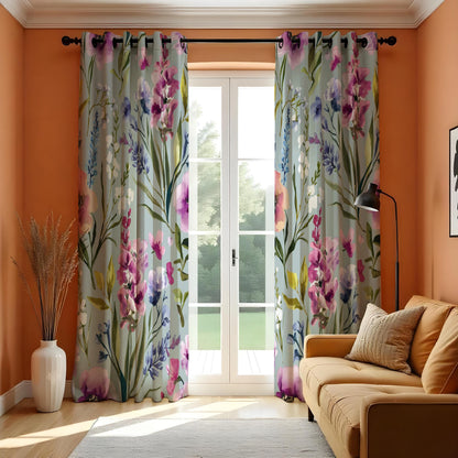 Watercolor Wildflower Curtains, Spring Garden Floral Drapes