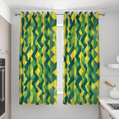 Yellow Green Geometric Curtains, Modern Abstract Drapes