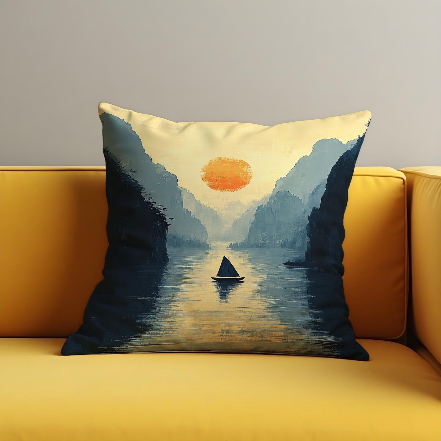 Serene Sunset Lake Cushion Cover, Tranquil Nature Landscape Throw Pillow Cover