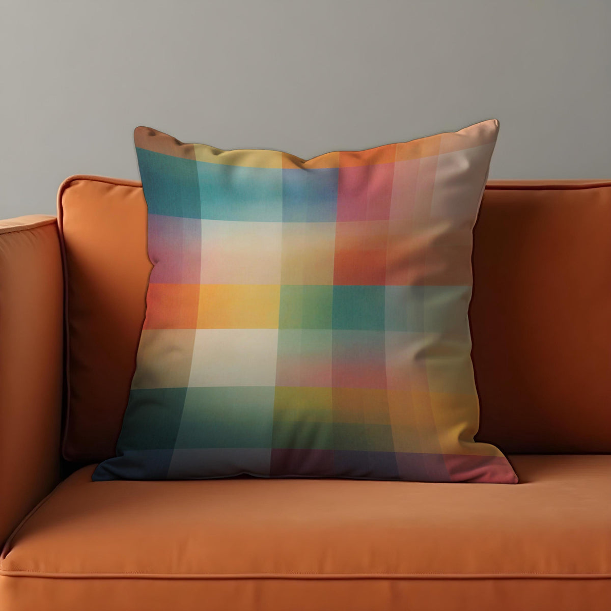 Rainbow Plaid Cushion Cover, Colorful Throw Pillow Case