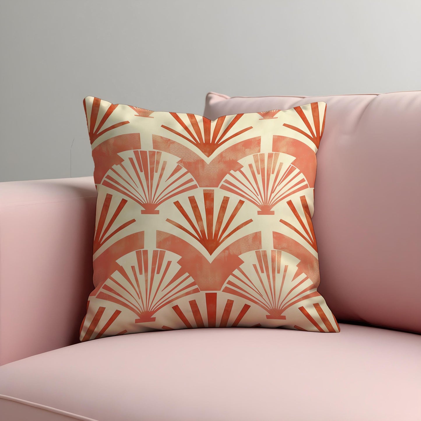 Art Deco Fan Cushion Cover, Terracotta & Cream Traditional Pillow Case