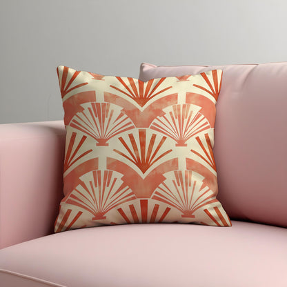 Art Deco Fan Cushion Cover, Terracotta & Cream Traditional Pillow Case