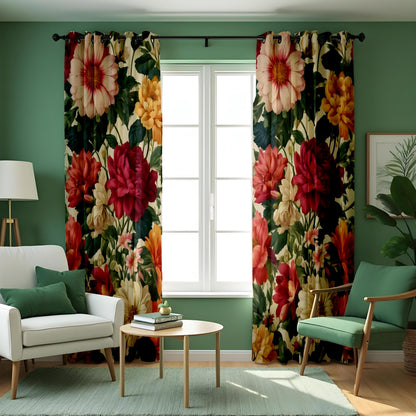 Dark Floral Curtains, Large Bloom Classic Botanical Drapes