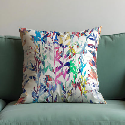 Colorful Botanical Cushion Cover, Rainbow Watercolor Leaves Pillowcase
