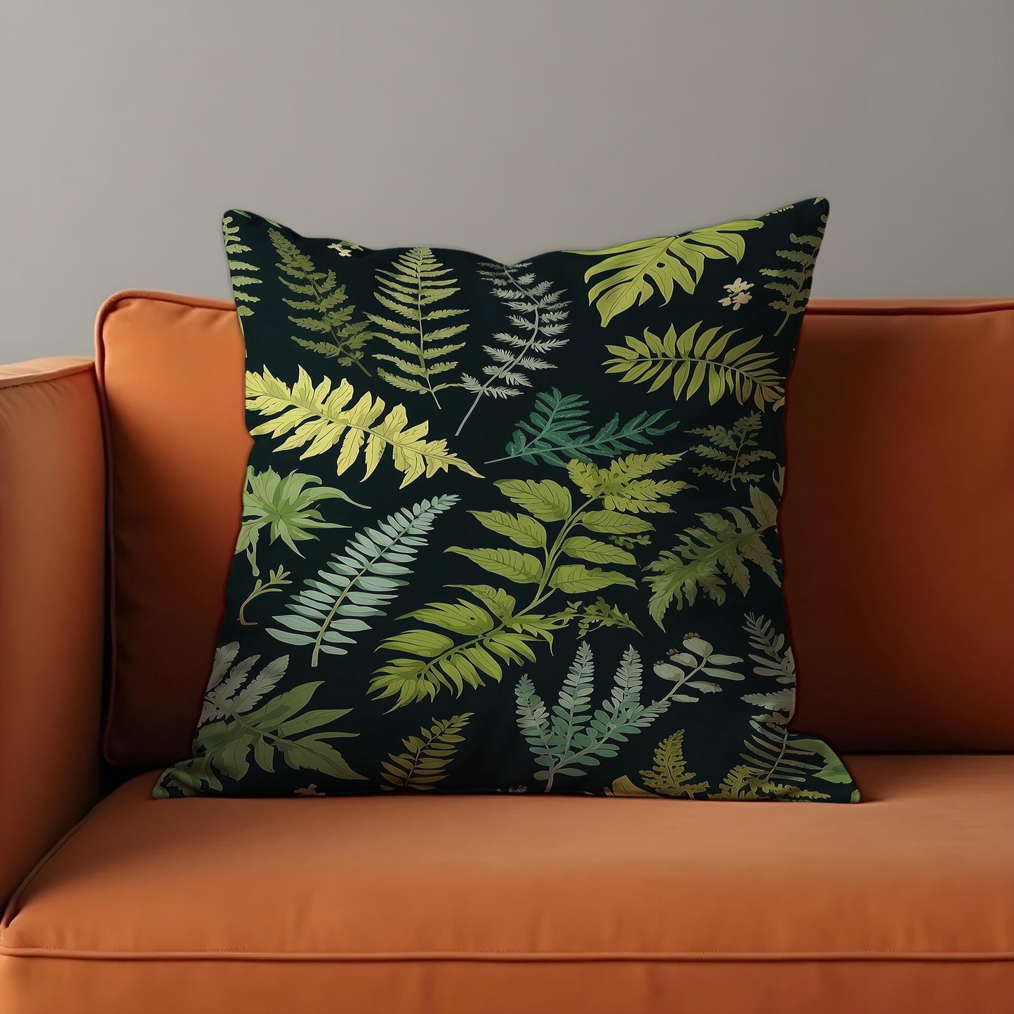 Tropical Fern Cushion Cover, Dark Jungle Leaf Throw Pillow Cover