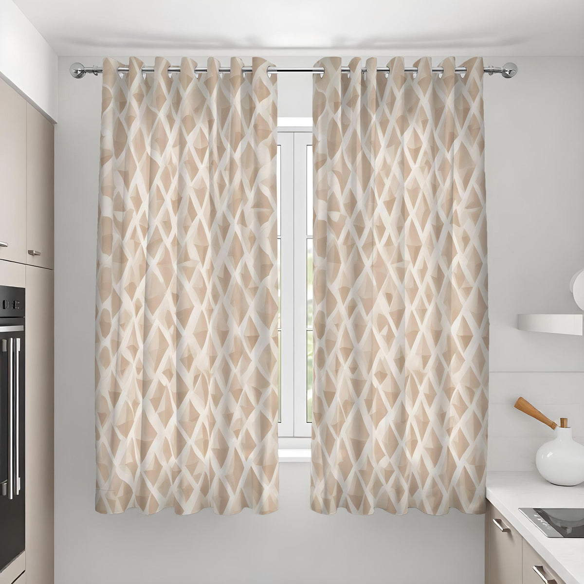 Beige Wavy Geometric Curtains, Neutral Modern Drapes