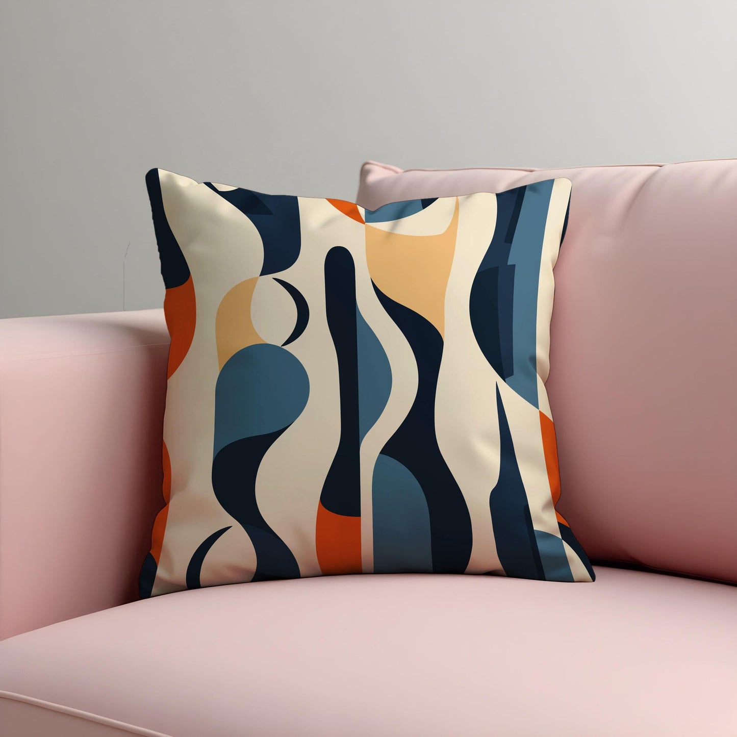 Abstract Wavy Lines Cushion Cover, Navy & Beige Throw Pillow Cover